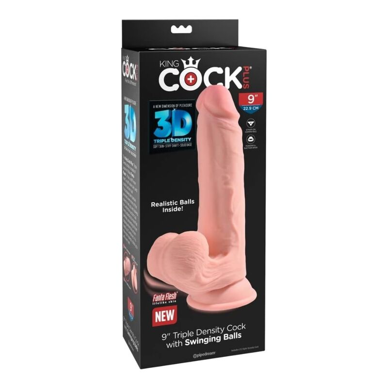 KING COCK PLUS - DILDO REALISTA TRIPLE DENSIDAD CON TESTÍCULOS OSCILANTES 23 CM COLOR NATURAL