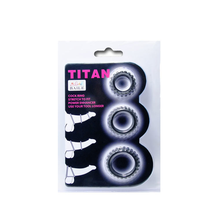 Baile – Titan Set 3 uds Cock Ring Black 2.8 + 2.4 + 1.9 cm